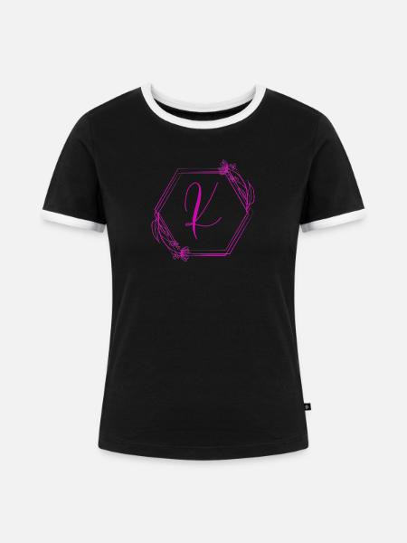 K Monogramm Florale Geometrie - Frauen Kontrast-T-Shirt - Schwarz/Weiß