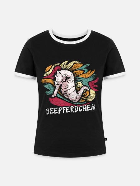 Zierliches Seepferdchen Seegraswiese - Frauen Kontrast-T-Shirt - Schwarz/Weiß