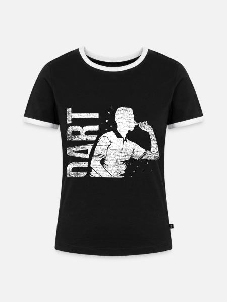 Flinker Dartspieler Vereinspokal - Frauen Kontrast-T-Shirt - Schwarz/Weiß
