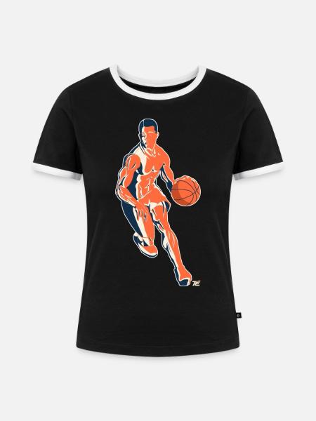 Basketballspieler beim Dribbeln – Retro Stil - Frauen Kontrast-T-Shirt - Schwarz/Weiß