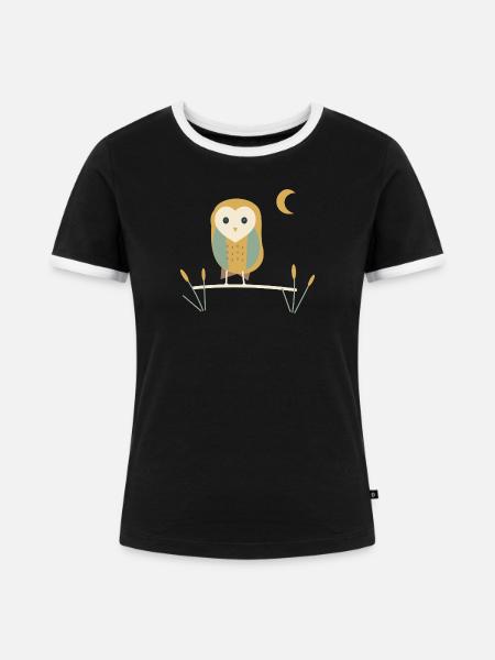 Schleiereule über Wiesengras - Frauen Kontrast-T-Shirt - Schwarz/Weiß