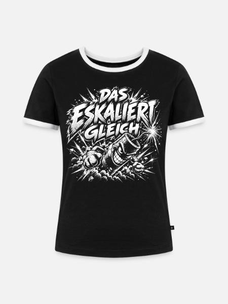 Das eskaliert gleich Feuerwerk - Frauen Kontrast-T-Shirt - Schwarz/Weiß