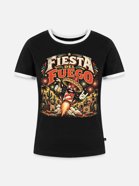 Fiesta del Fuego Feuerwerk Retro - Frauen Kontrast-T-Shirt - Schwarz/Weiß