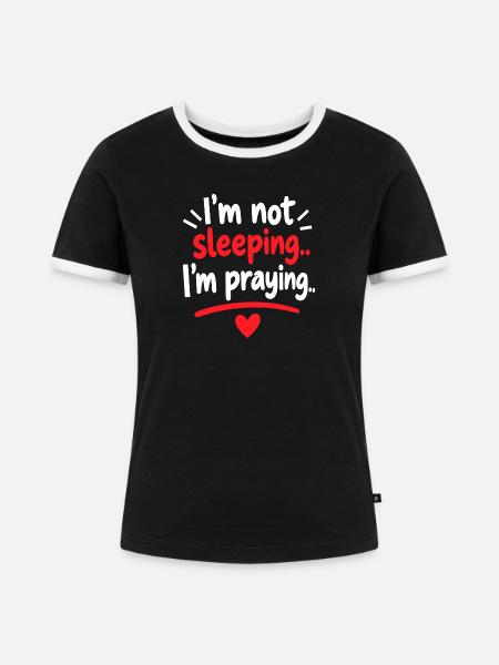 Nicht schlafend, betendes Grafik-Tee - Frauen Kontrast-T-Shirt - Schwarz/Weiß