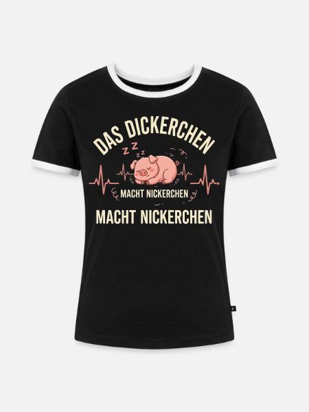 DAS DICKERCHEN MACHT NICKERCHEN - Frauen Kontrast-T-Shirt - Schwarz/Weiß