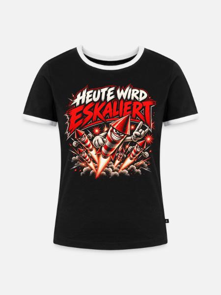 Heute wird eskaliert – Silvester Feuerwerk - Frauen Kontrast-T-Shirt - Schwarz/Weiß