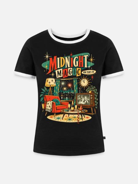 Midnight Magic – Retro Silvester - Frauen Kontrast-T-Shirt - Schwarz/Weiß