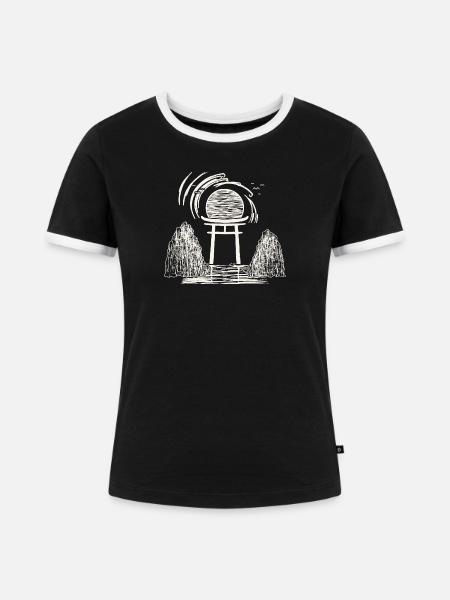 Torii Sonnenuntergang Zen - Frauen Kontrast-T-Shirt - Schwarz/Weiß