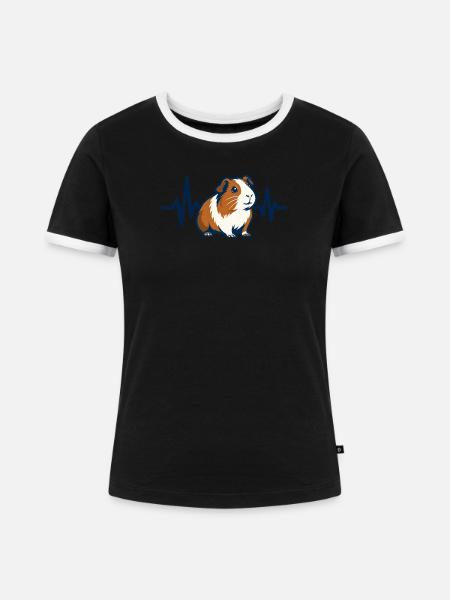 Herzschlag Meerschweinchen Shirt Geschenk - Frauen Kontrast-T-Shirt - Schwarz/Weiß