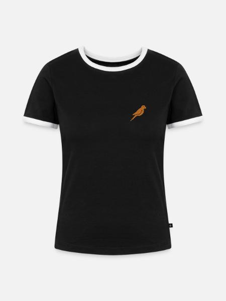 Papagei bestickt - Dame kontrast-T-shirt - sort/hvid