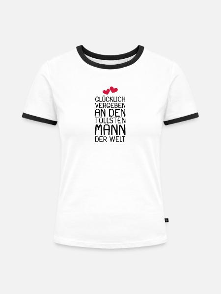 Glücklich vergeben Geschenk - Frauen Kontrast-T-Shirt - Weiß/Schwarz