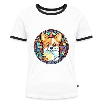 Spitz Hunderasse Buntes Aquarell - Frauen Kontrast-T-Shirt - Weiß/Schwarz - Vorne - Selfina (174cm)