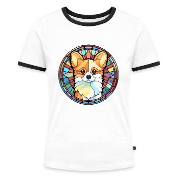 Spitz Hunderasse Buntes Aquarell - Frauen Kontrast-T-Shirt - Weiß/Schwarz - Vorne - Selfina (174cm)