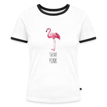 FLAMINGO. THINK PINK - Frauen Kontrast-T-Shirt - Weiß/Schwarz - Vorne - Selfina (174cm)