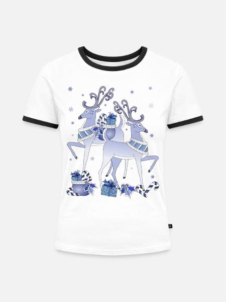 Blaue Hirsche Weihnachten - Frauen Kontrast-T-Shirt -