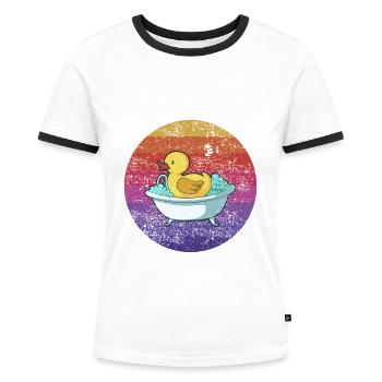 Badeente Badewanne Retro - Frauen Kontrast-T-Shirt - Weiß/Schwarz - Vorne - Selfina (174cm)