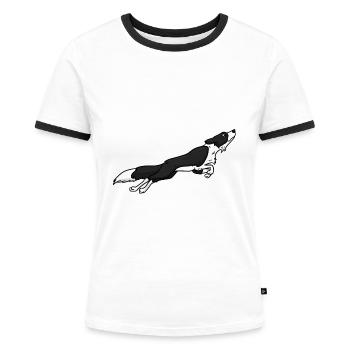 Tatkräftiger Border Collie Hundesport - Frauen Kontrast-T-Shirt - Weiß/Schwarz - Vorne - Selfina (174cm)