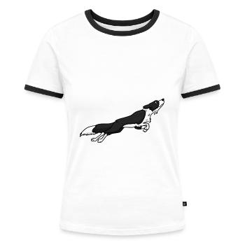 Tatkräftiger Border Collie Hundesport - Frauen Kontrast-T-Shirt - Weiß/Schwarz - Vorne - Selfina (174cm)