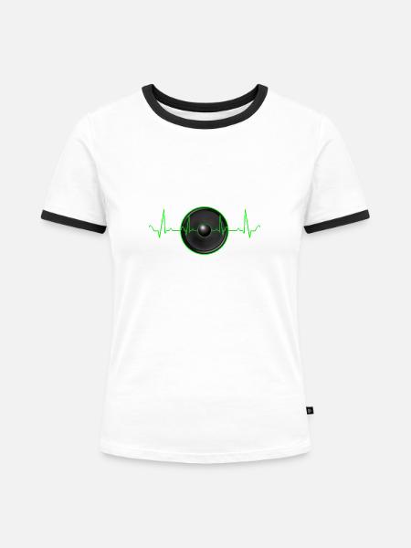 Neon-Herzschlag Lautsprecher-Design - Frauen Kontrast-T-Shirt - Weiß/Schwarz