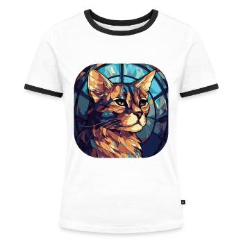 Bunte Aquarellfarbe der braunen Katzenrasse Havanna - Frauen Kontrast-T-Shirt - Weiß/Schwarz - Vorne - Selfina (174cm)