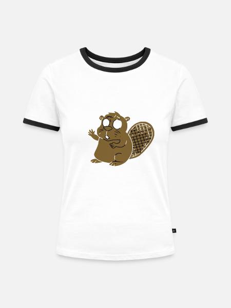 Brauner Cartoon Biber Waldtier - Frauen Kontrast-T-Shirt - 
