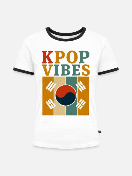 KPOP Vibes Korea - Frauen Kontrast-T-Shirt - Weiß/Schwarz