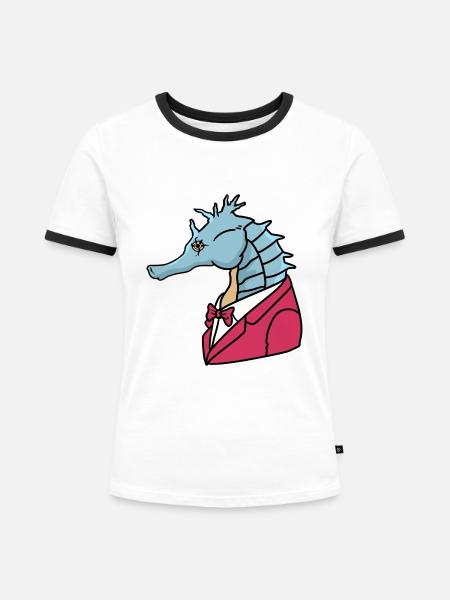Distinguiertes Seepferdchen Smoking - Frauen Kontrast-T-Shirt -