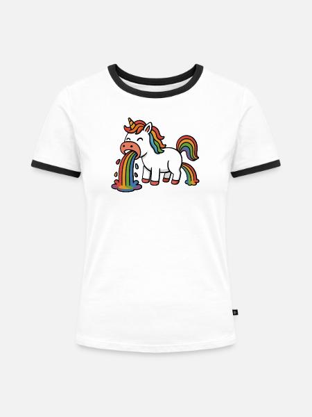 Brechdurchfall - Einhorn - Frauen Kontrast-T-Shirt - Weiß/Schwarz