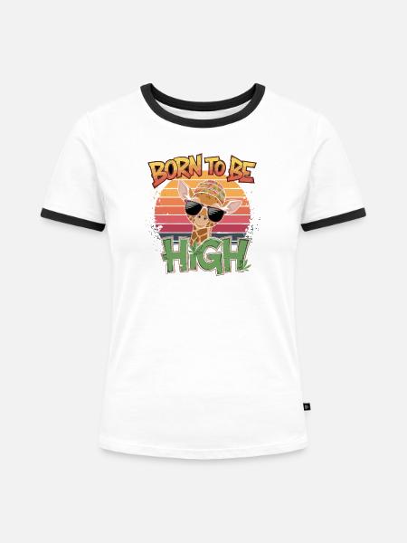 Born to be High - Frauen Kontrast-T-Shirt - Weiß/Schwarz