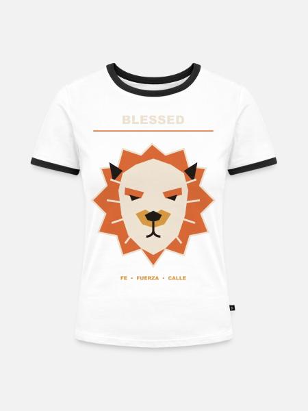 Straßengeometrischer Löwe - Frauen Kontrast-T-Shirt - Weiß/Schwarz