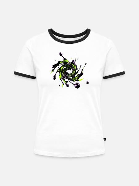 Giftiger Neon-Flüssigchromwirbel - Frauen Kontrast-T-Shirt - Weiß/Schwarz