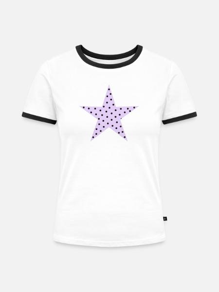 Sternlila-schwarze Punktpunkte - Frauen Kontrast-T-Shirt - Weiß/Schwarz