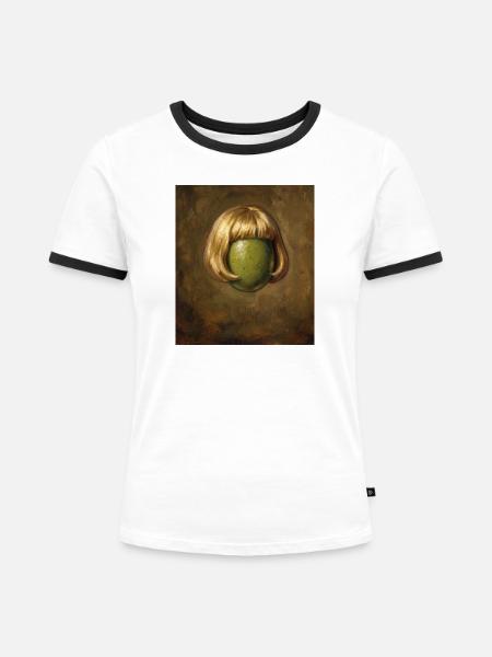Lustige Olive Bob Haarschnitt - Frauen Kontrast-T-Shirt - Weiß/Schwarz