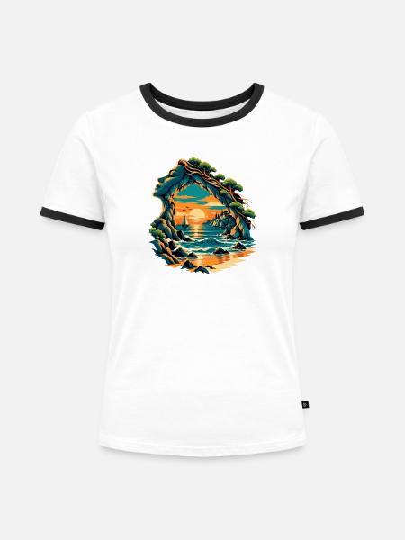 Magische Küstenbucht - Frauen Kontrast-T-Shirt - Weiß/Schwarz