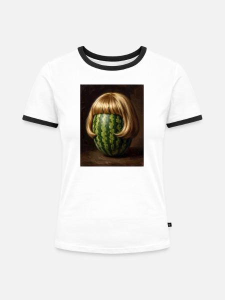 Wassermelone Bob Perücke - Frauen Kontrast-T-Shirt - Weiß/Schwarz