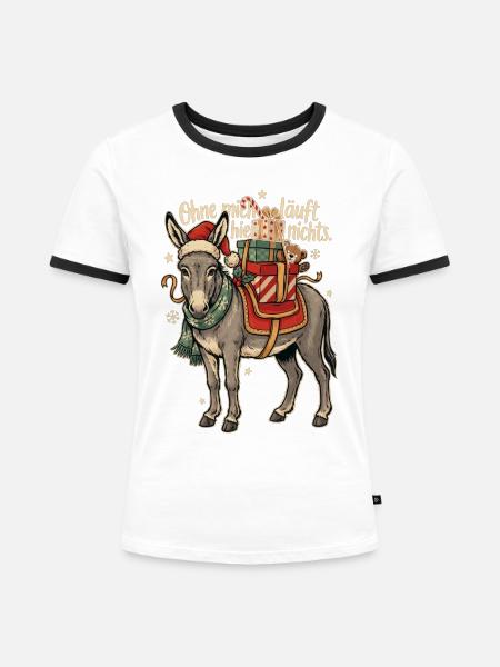 Weihnachtsesel mit Nikolausmütze - Frauen Kontrast-T-Shirt - Weiß/Schwarz