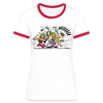 Asterix & Obelix Schlägerei - Frauen Kontrast-T-Shirt - Weiß/Rot - Vorne - Selfina (174cm)