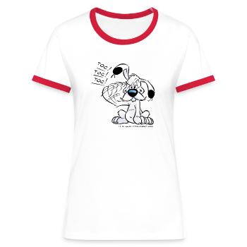 Asterix & Obelix Dogmatix Gesturing Toc - Women's Ringer T-Shirt - white/red - Front - Selfina (174cm)