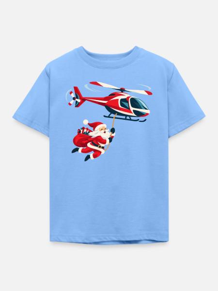 Weihnachtsmann am Hubschrauber - Kinder T-Shirt - Himmelblau