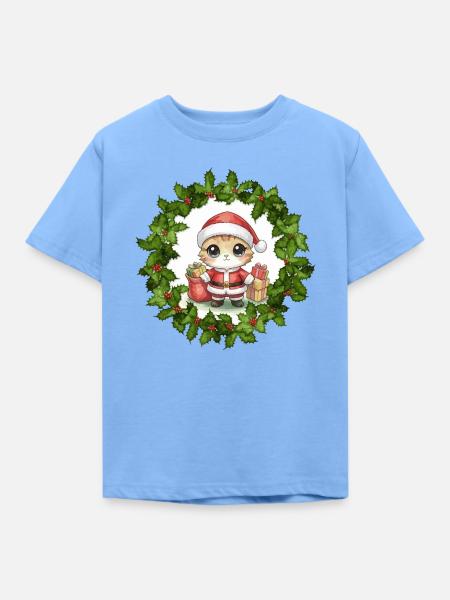 Weihnachtskätzchen im Kranz - Kinder T-Shirt - Himmelblau