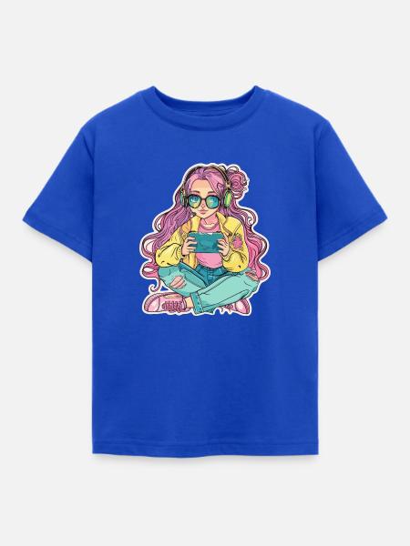 Gamer Mädchen Cartoon Look - Kinder T-Shirt - Royalblau