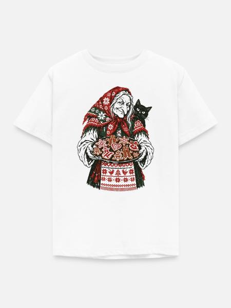 Weihnachts-Baba Yaga Lebkuchen-Design - Kinder T-Shirt - Weiß