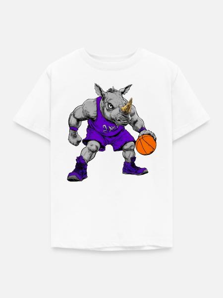 Basketball Nashorn Rhino - Kinder T-Shirt - Weiß