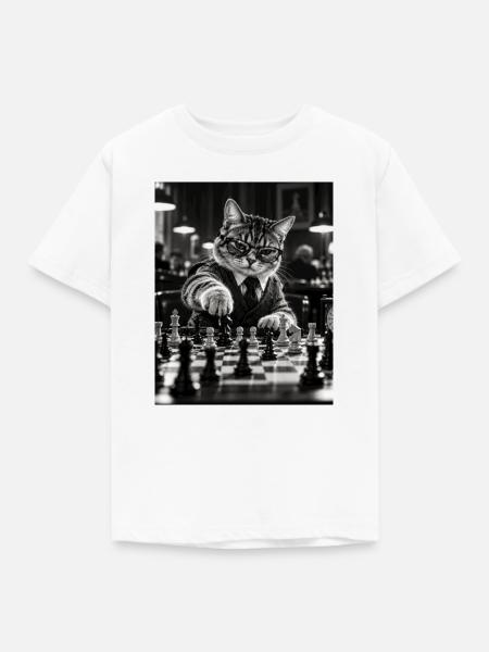 Katze Schachspieler Retro Design - Kinder T-Shirt - Weiß