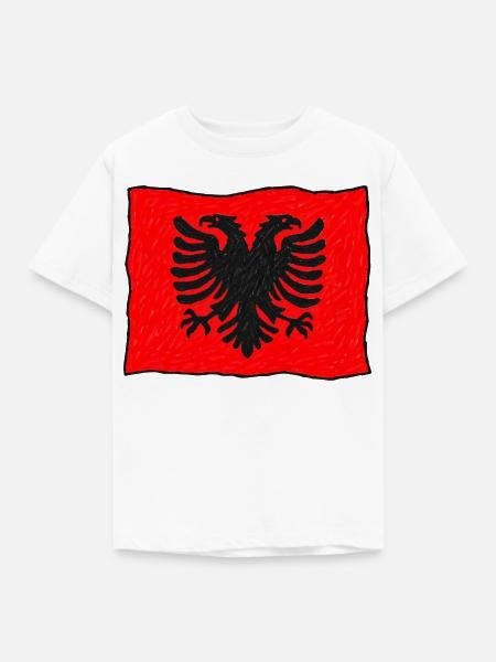 Albanische Flagge im Wind – Handgezeichnet - Kinder T-Shirt - Weiß