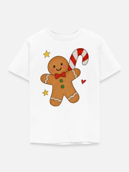 Süßer Lebkuchenmann mit Zuckerstange - Kinder T-Shirt - Weiß