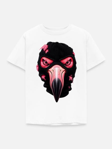 Flamingo mit Sturmhaube – Frecher Streetstyle - Kinder T-Shirt - Weiß