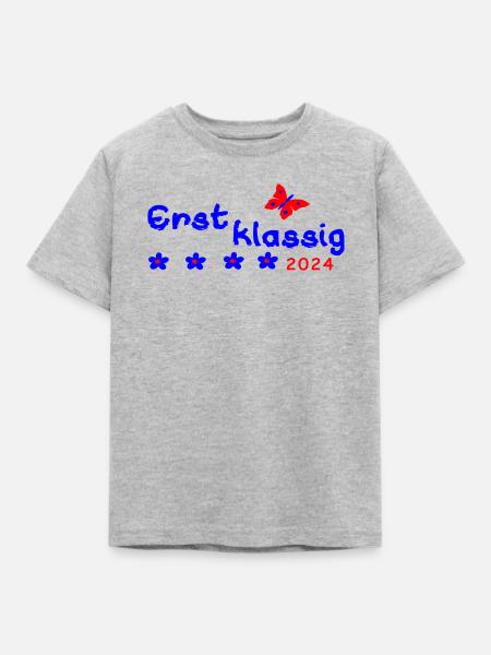 Schulanfang Erstklassig 2024 - Kinder T-Shirt - Grau meliert