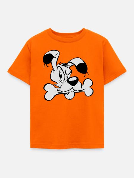 Asterix & Obelix - Idefix mit Knochen - Kinder T-Shirt - Orange