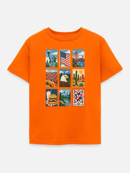 USA Briefmarken - Kinder T-Shirt - Orange